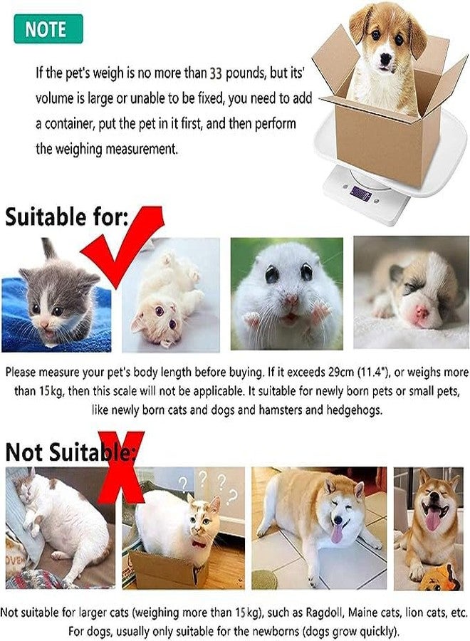 LFGKeng Digital Pet Scale, Small Animal Scale with Tape Measure, Kitchen Food Scale, Weighing Max 33lbs, Size 12"x8", LCE Electronic Weight Scale Only for Newborn Kitten, Puppy, Hamster, Little Bird (White) - Image 2